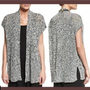 Eileen Fisher Linen Blend Open Front Cap Sleeve Cardigan Size Medium